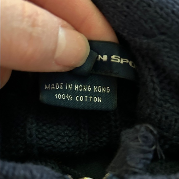 Ralph Lauren Navy Blue Preppy Cable Knit Zip Up Cotton Cardigan Hoodie Sweater M - Picture 8 of 8